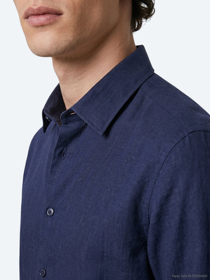 Marineblaues Regular Fit Casual Hemd