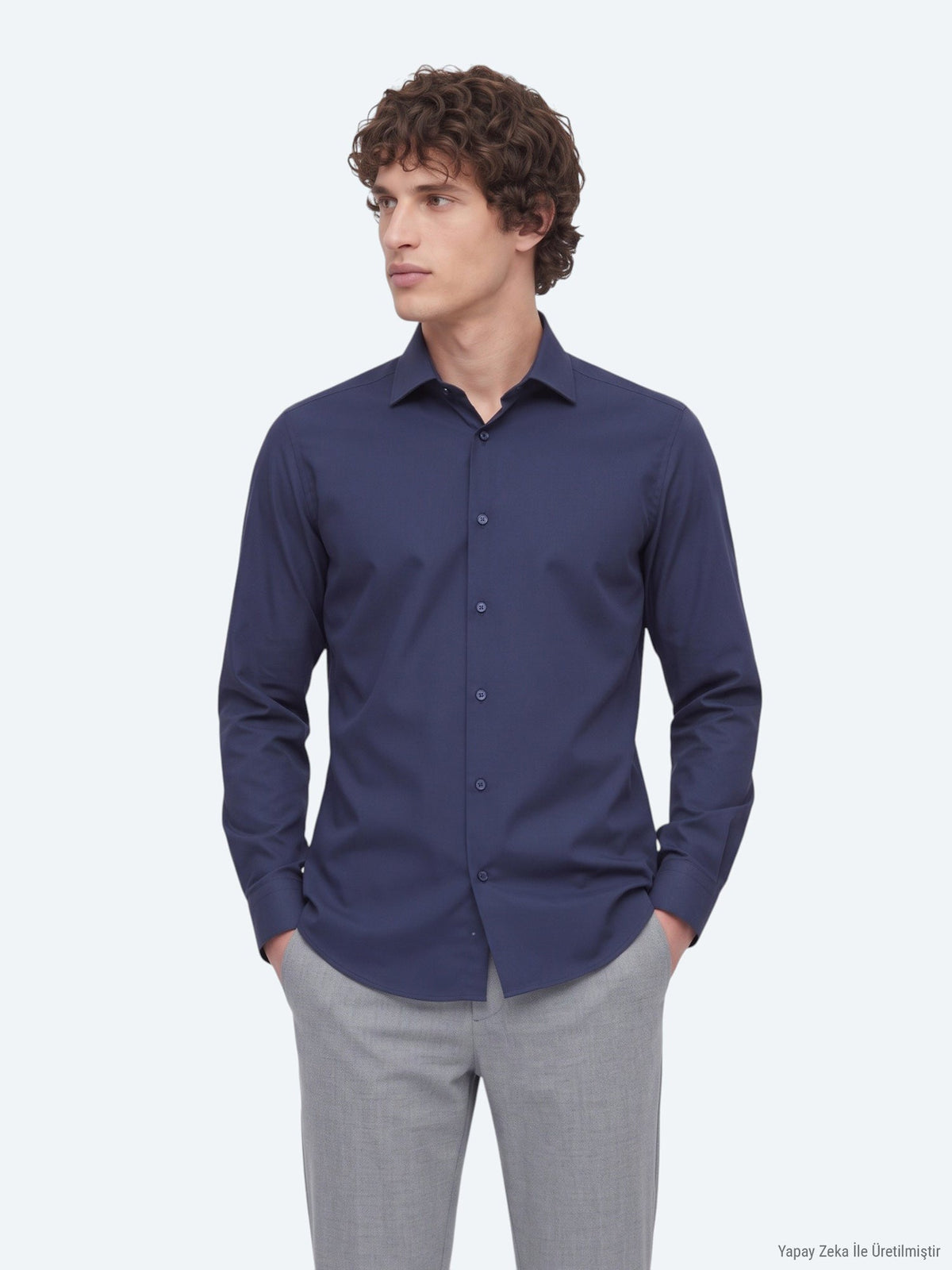 KİP Marineblaues klassisches Baumwollhemd Navy blue