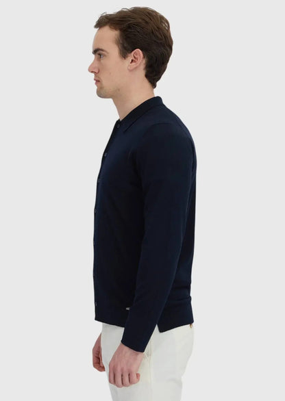 Marineblaue Strickjacke mit Rollkragen aus Wollmischung