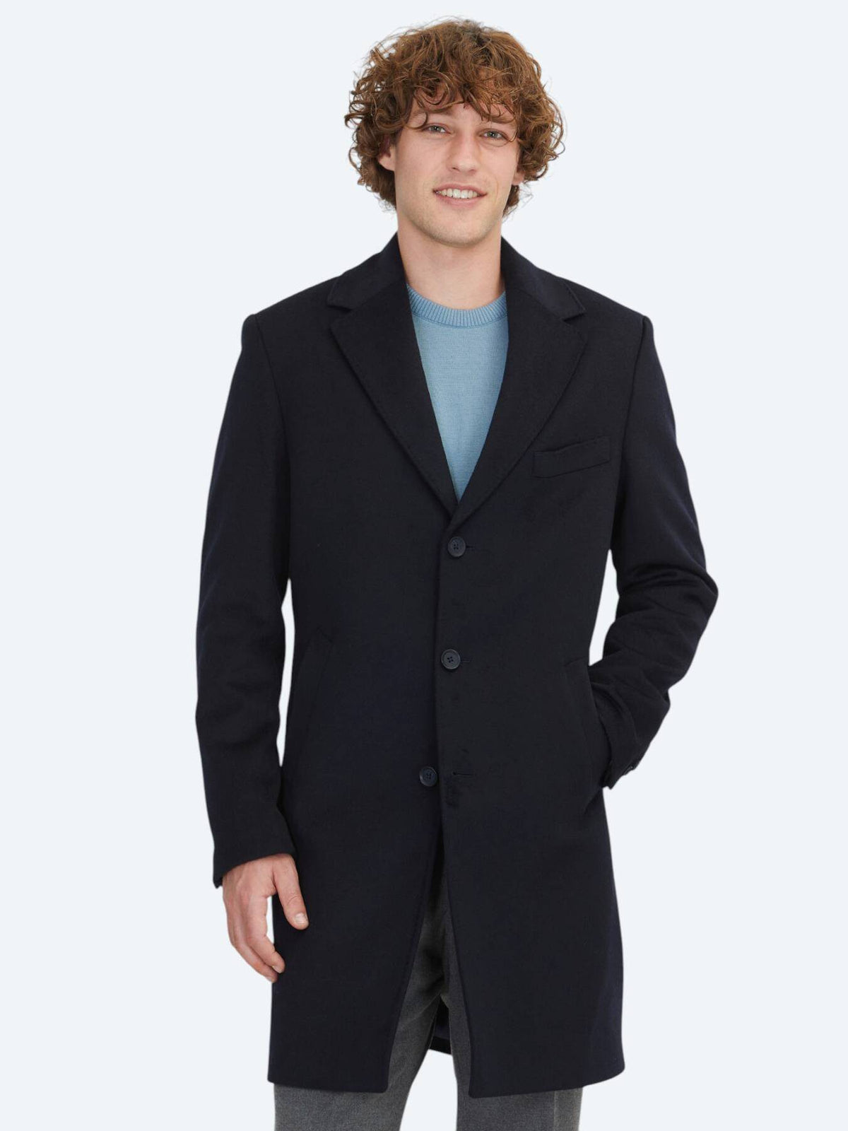 Marineblauer Regular Fit Schmetterlingskragen Mantel
