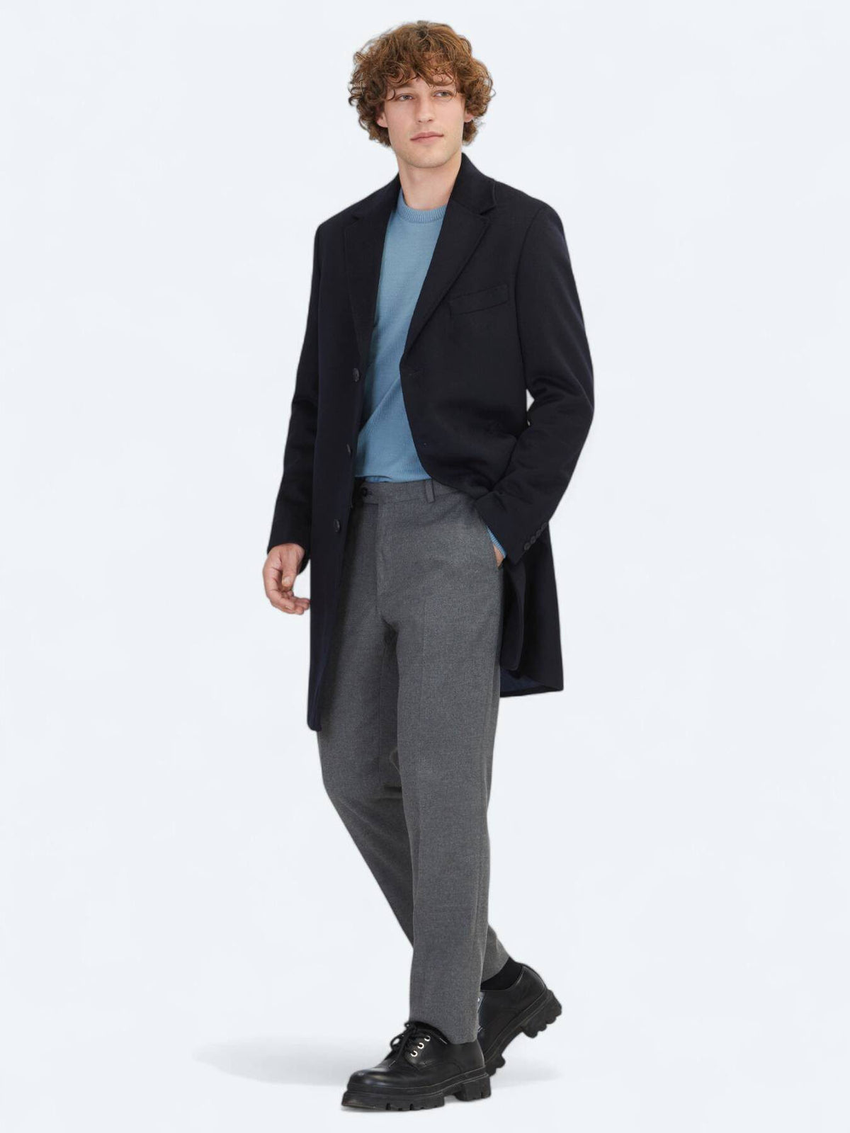 Marineblauer Regular Fit Schmetterlingskragen Mantel