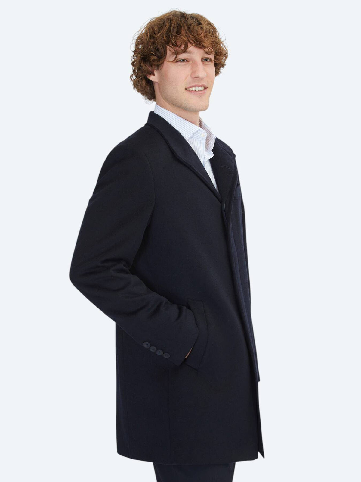 Marineblauer Regular Fit Rollkragenmantel