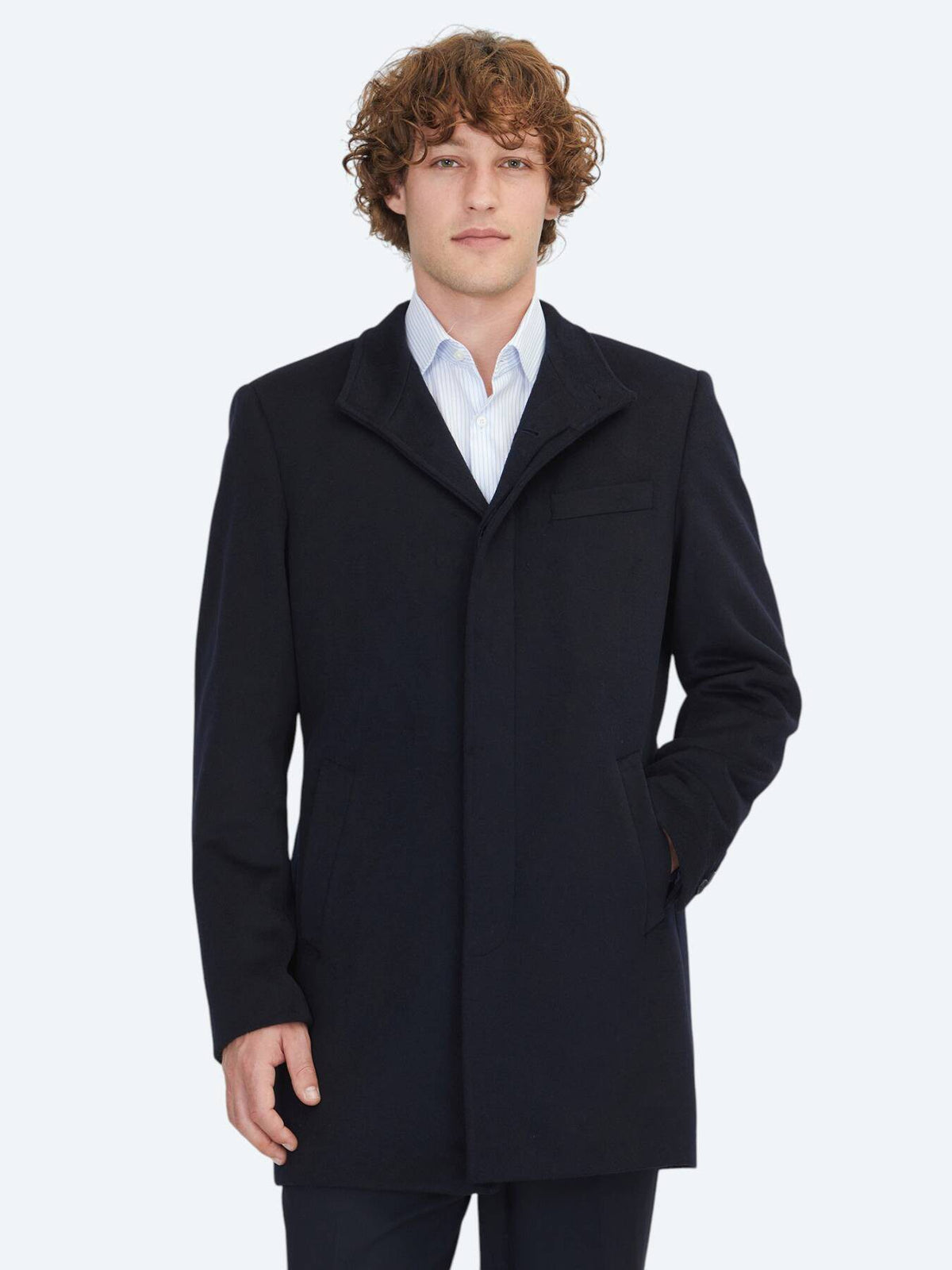 Marineblauer Regular Fit Rollkragenmantel