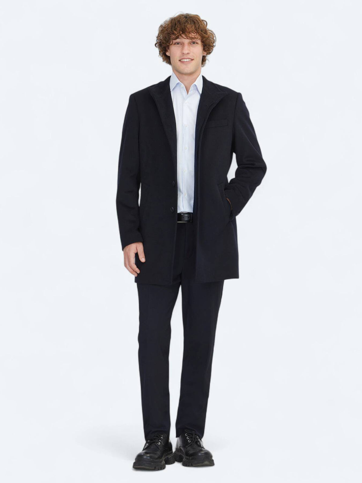 Marineblauer Regular Fit Rollkragenmantel