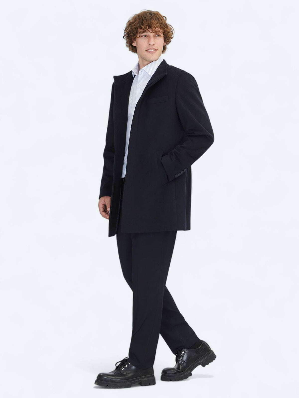 Marineblauer Regular Fit Rollkragenmantel