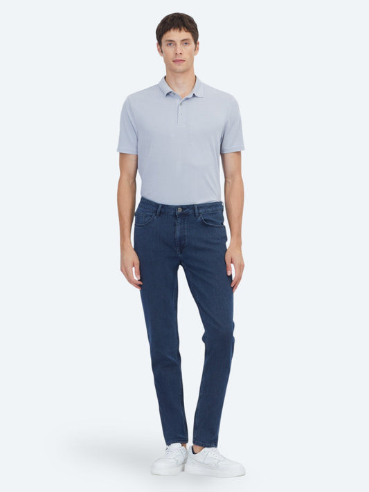 Marineblaue Velours Jeanshose, Slim Fit