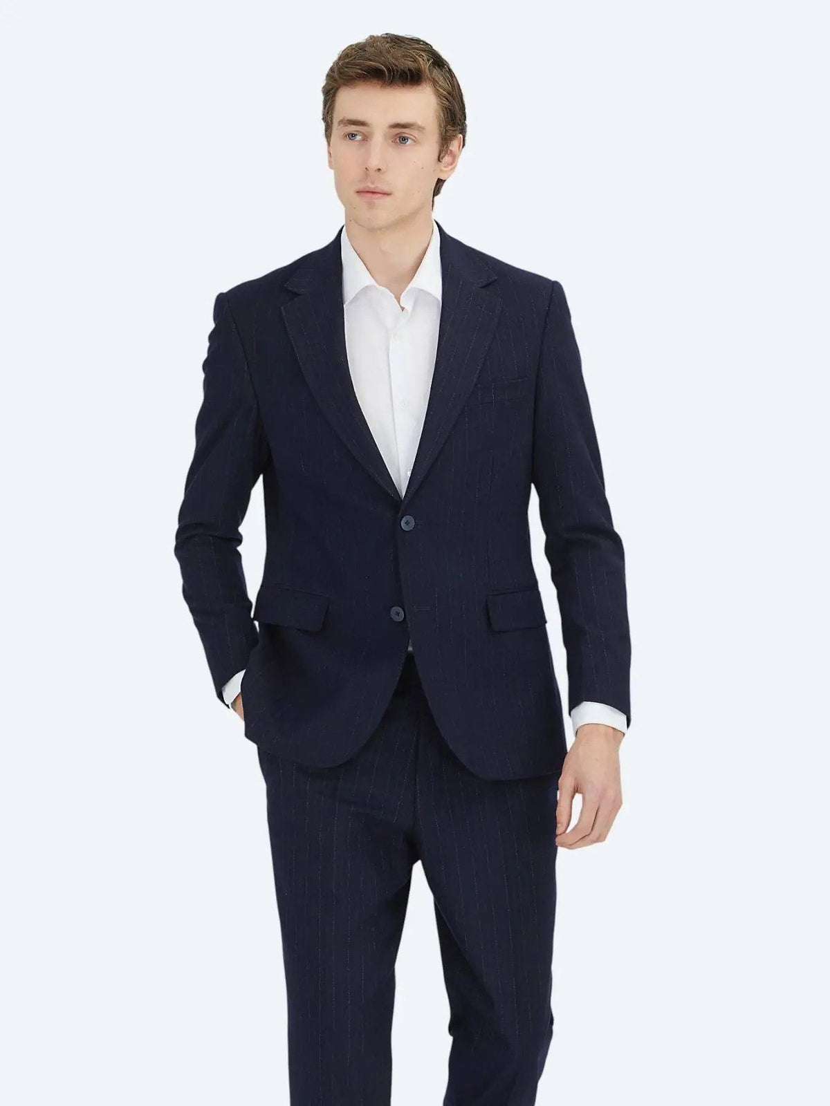 Marineblaue gestreifte Modern Fit Anzug