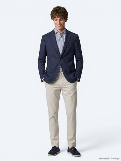 Marineblauer gestreifter Blazer Regular Fit