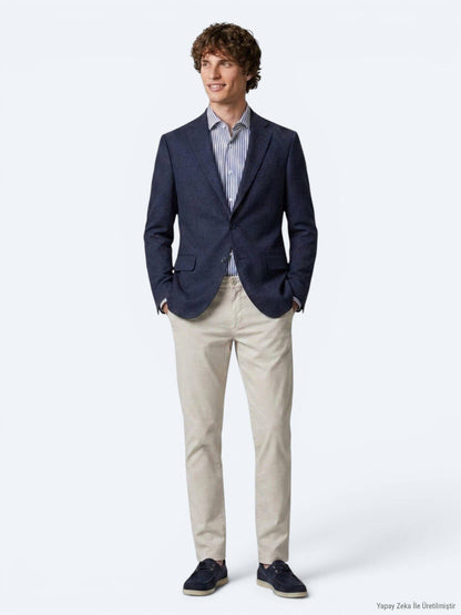 Marineblauer gestreifter Blazer Regular Fit