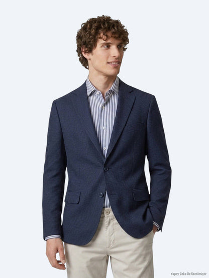 Marineblauer gestreifter Blazer Regular Fit