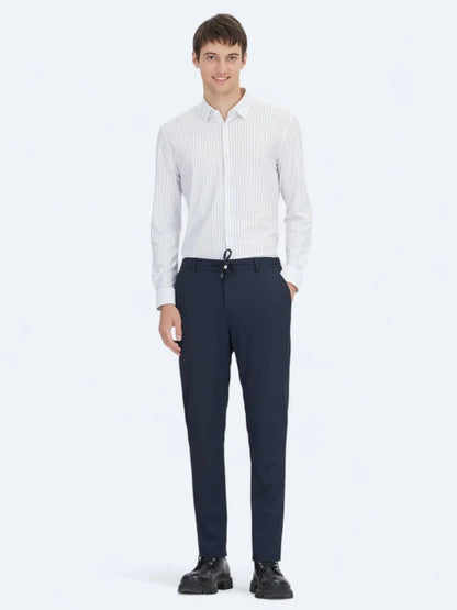 Navy Blau Gestreift Regulärer Schnitt Strick Sport Baumwollmischung Hemd