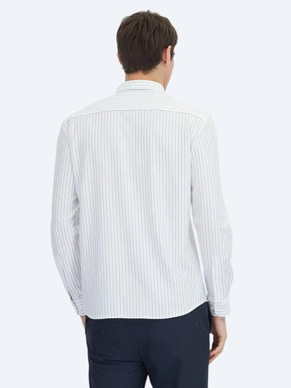 Navy Blau Gestreift Regulärer Schnitt Strick Sport Baumwollmischung Hemd