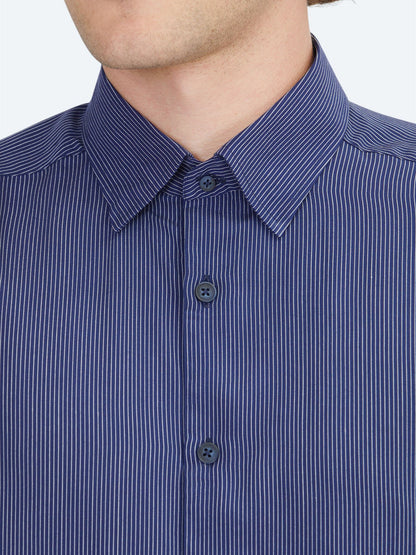 Marineblau gestreiftes Regular Fit Web-Casual-Hemd