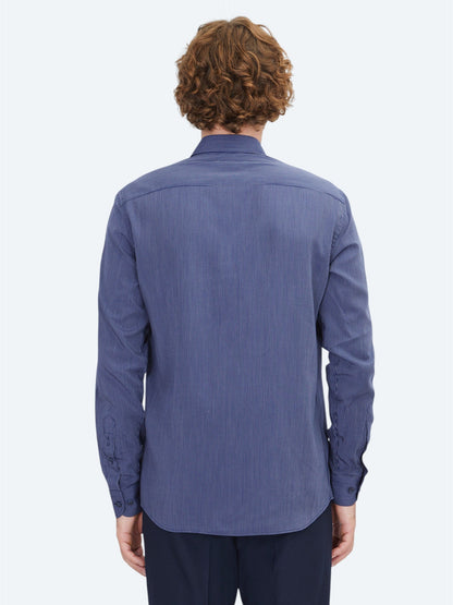 Marineblau gestreiftes Regular Fit Web-Casual-Hemd