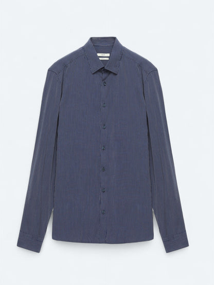 Marineblau gestreiftes Regular Fit Web-Casual-Hemd