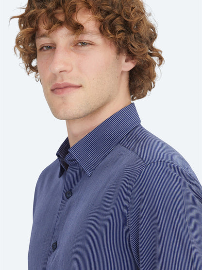 Marineblau gestreiftes Regular Fit Web-Casual-Hemd
