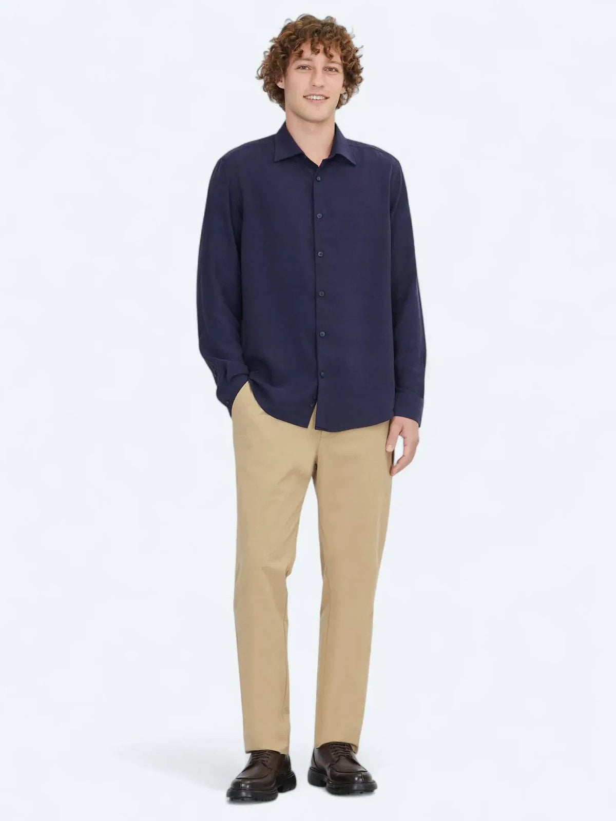 Marineblau gestreiftes Regular Fit Web-Casual-Hemd