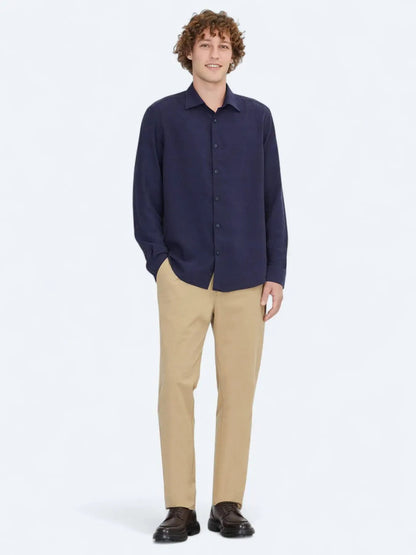 Marineblau gestreiftes Regular Fit Web-Casual-Hemd