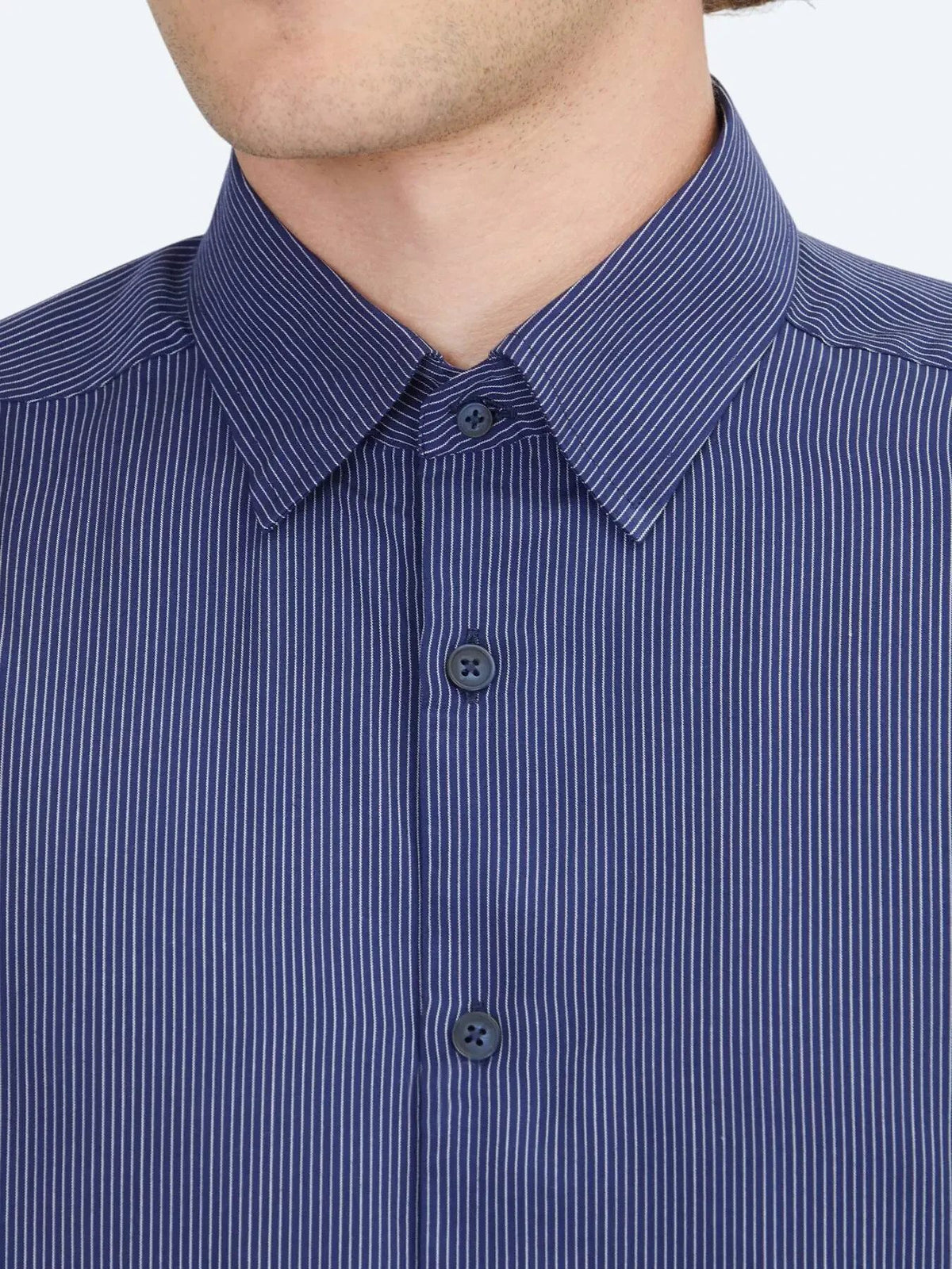 Marineblau gestreiftes Regular Fit Web-Casual-Hemd