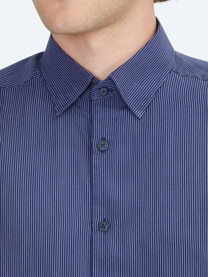 Marineblau gestreiftes Regular Fit Web-Casual-Hemd