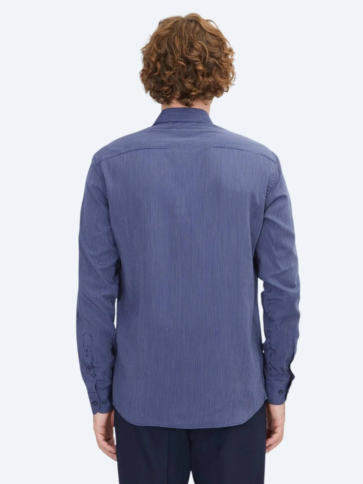 Marineblau gestreiftes Regular Fit Web-Casual-Hemd
