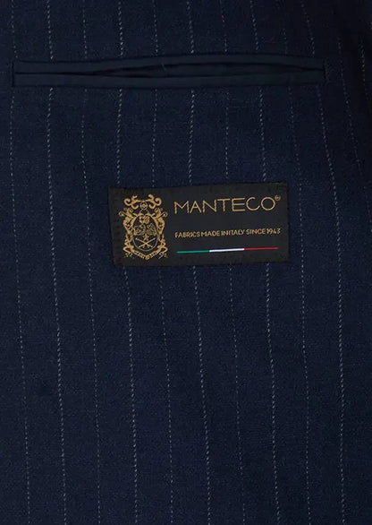 Marineblaue, gestreifte Jacke mit schmaler Passform und Schulterpartie aus Wollmischgewebe