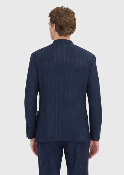 Marineblaue, gestreifte Jacke mit schmaler Passform und Schulterpartie aus Wollmischgewebe