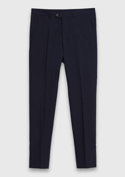 Marineblau gestreifter Wollanzug slim fit