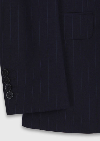 Marineblau gestreifter Wollanzug slim fit