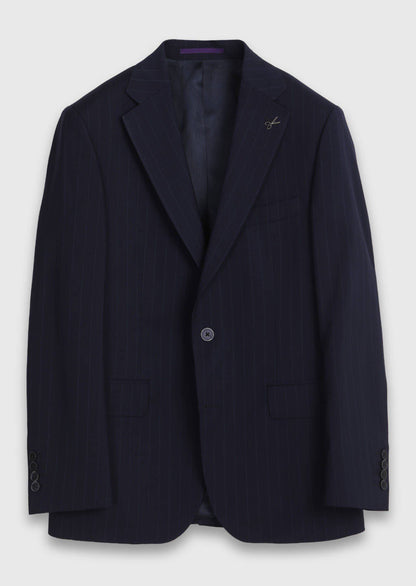 Marineblau gestreifter Wollanzug slim fit