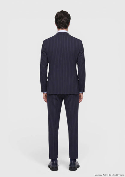 Marineblau gestreifter Wollanzug slim fit