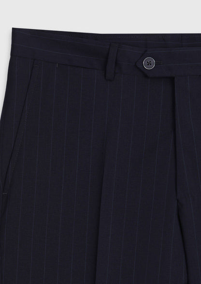 Marineblau gestreifter Wollanzug slim fit