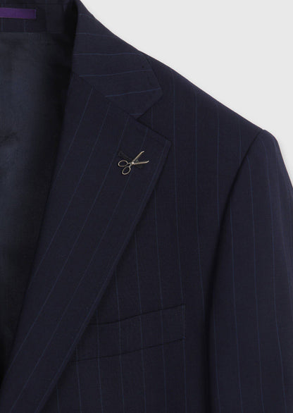 Marineblau gestreifter Wollanzug slim fit