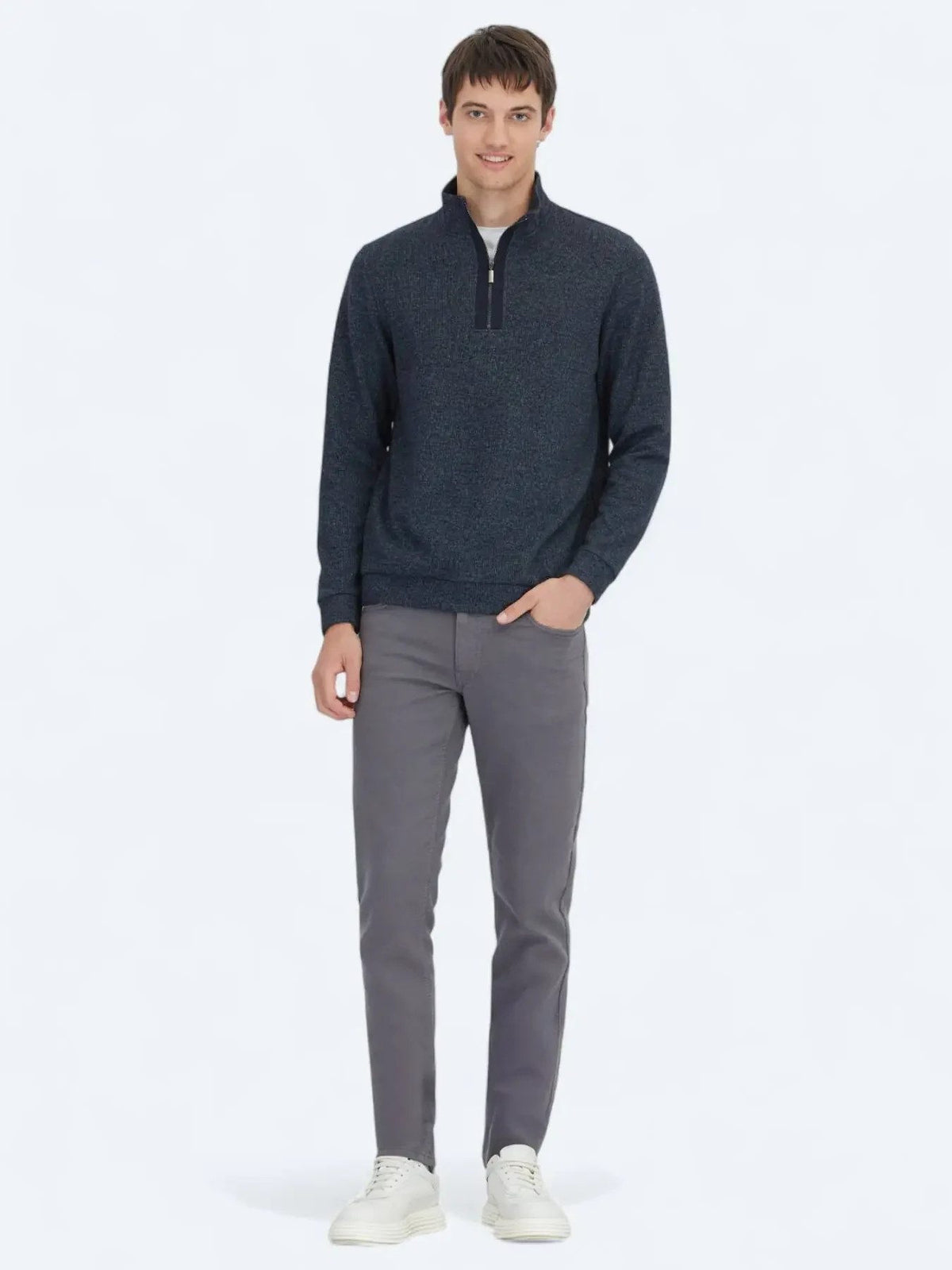 Navy Blau Rollkragen Gestreiftes Sweatshirt