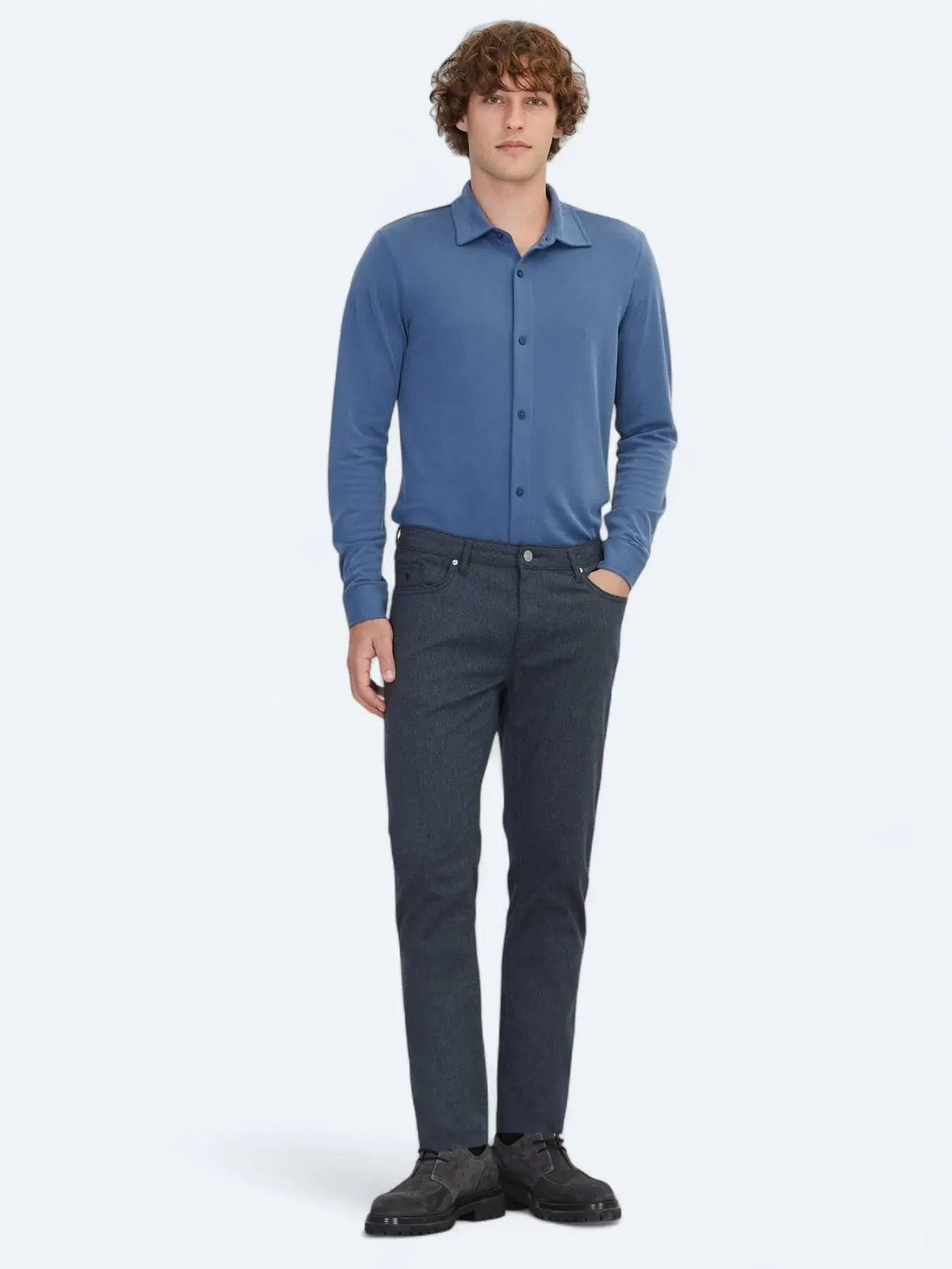 Marineblau Weben Regular Fit Freizeit Baumwollmischung Hose