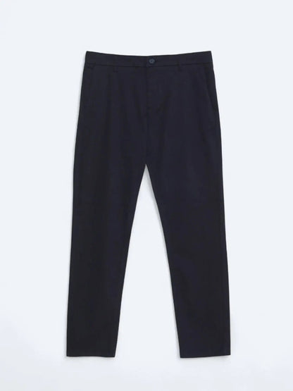 Marineblau Weben Regular Fit Freizeit Baumwollmischung Hose