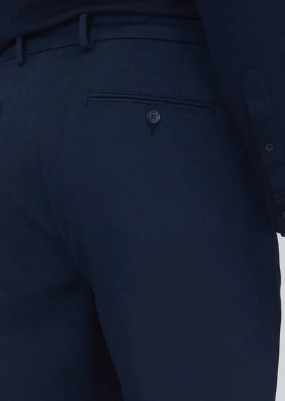 Marineblaue, gewebte Freizeithose aus Baumwollmischgewebe in regulärer Passform