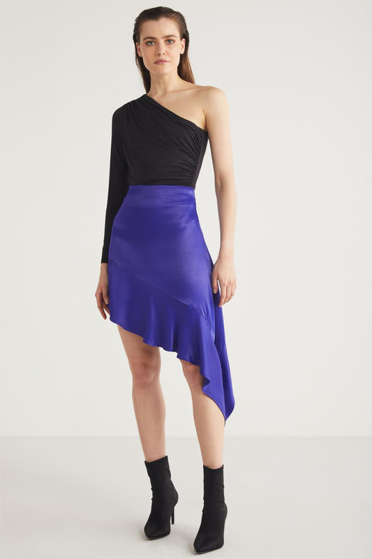 NELLIE Damen Asymmetrischer Satinrock