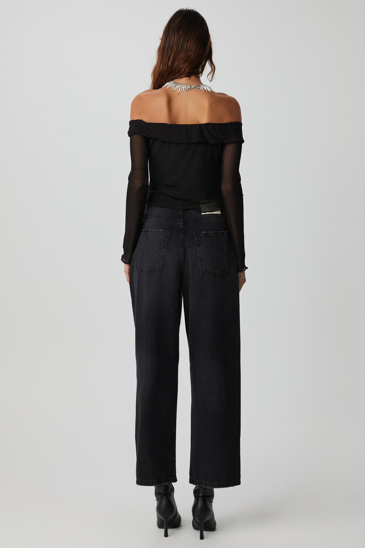 ETHIQUET NERYS Damen Mesh Bardot-Bluse Schwarz