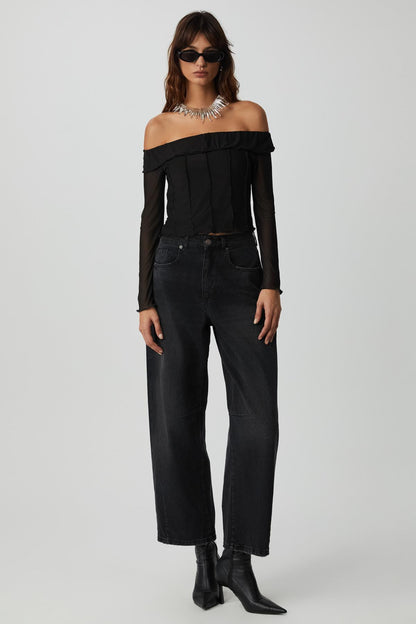 NERYS Damen Mesh Bardot-Bluse