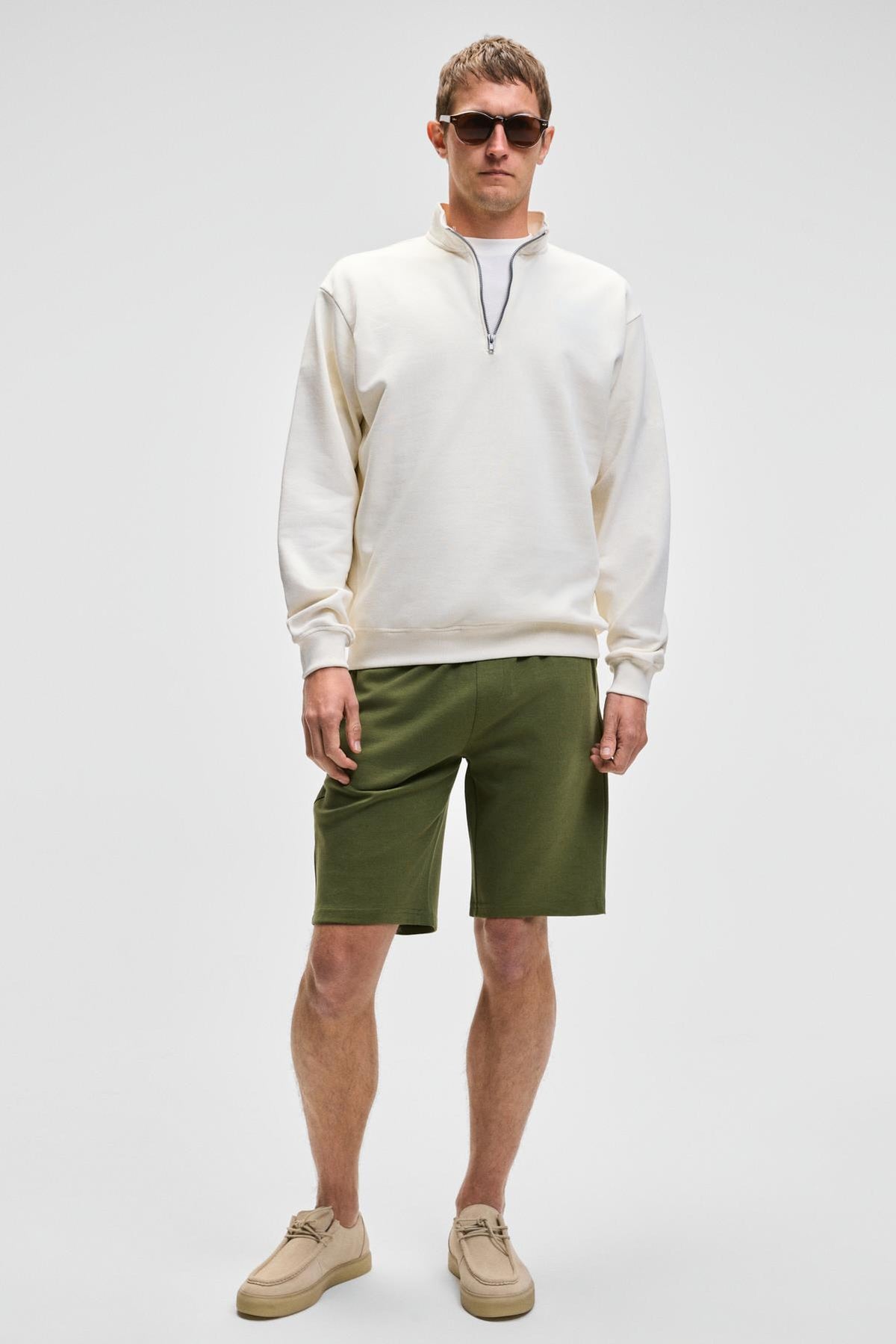 GRIMELANGE NESTOR Herren Half-Zip Sweatshirt Ecru
