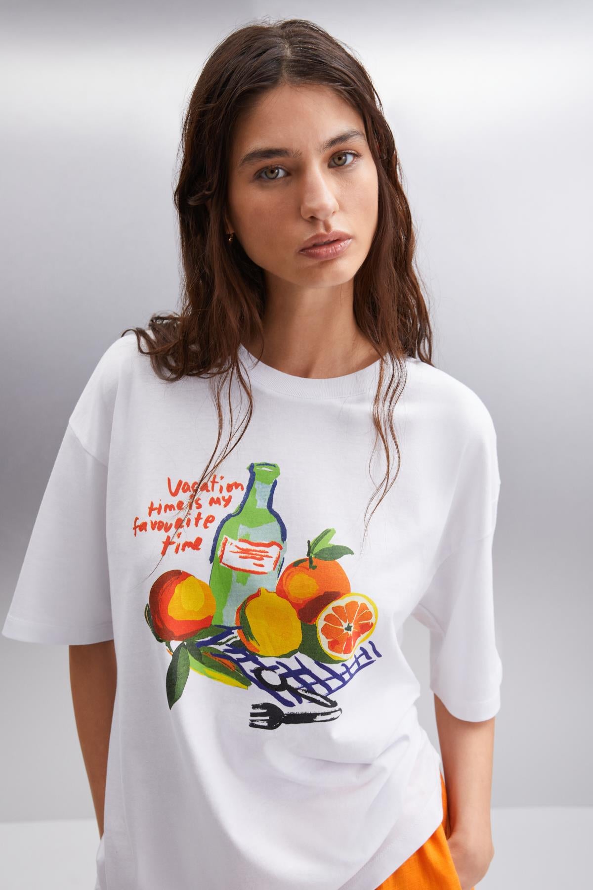 NITZA Damen Baumwoll-Oversize-T-Shirt