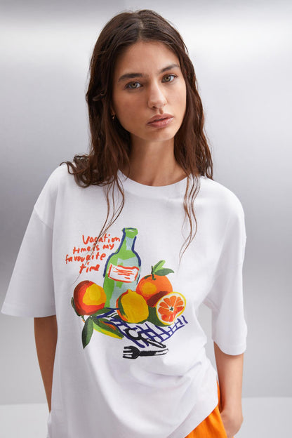 NITZA Damen Baumwoll-Oversize-T-Shirt