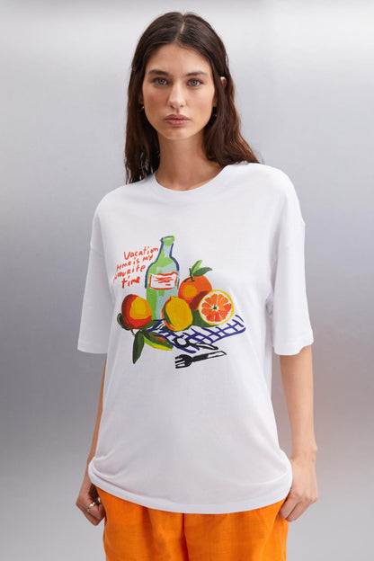 NITZA Damen Baumwoll-Oversize-T-Shirt