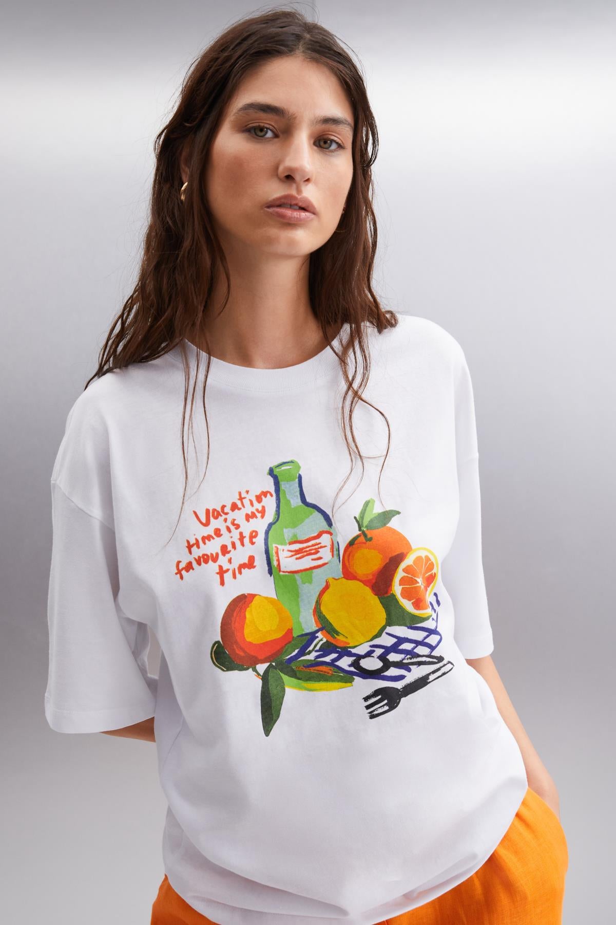 GRIMELANGE NITZA Damen Baumwoll-Oversize-T-Shirt Weiß