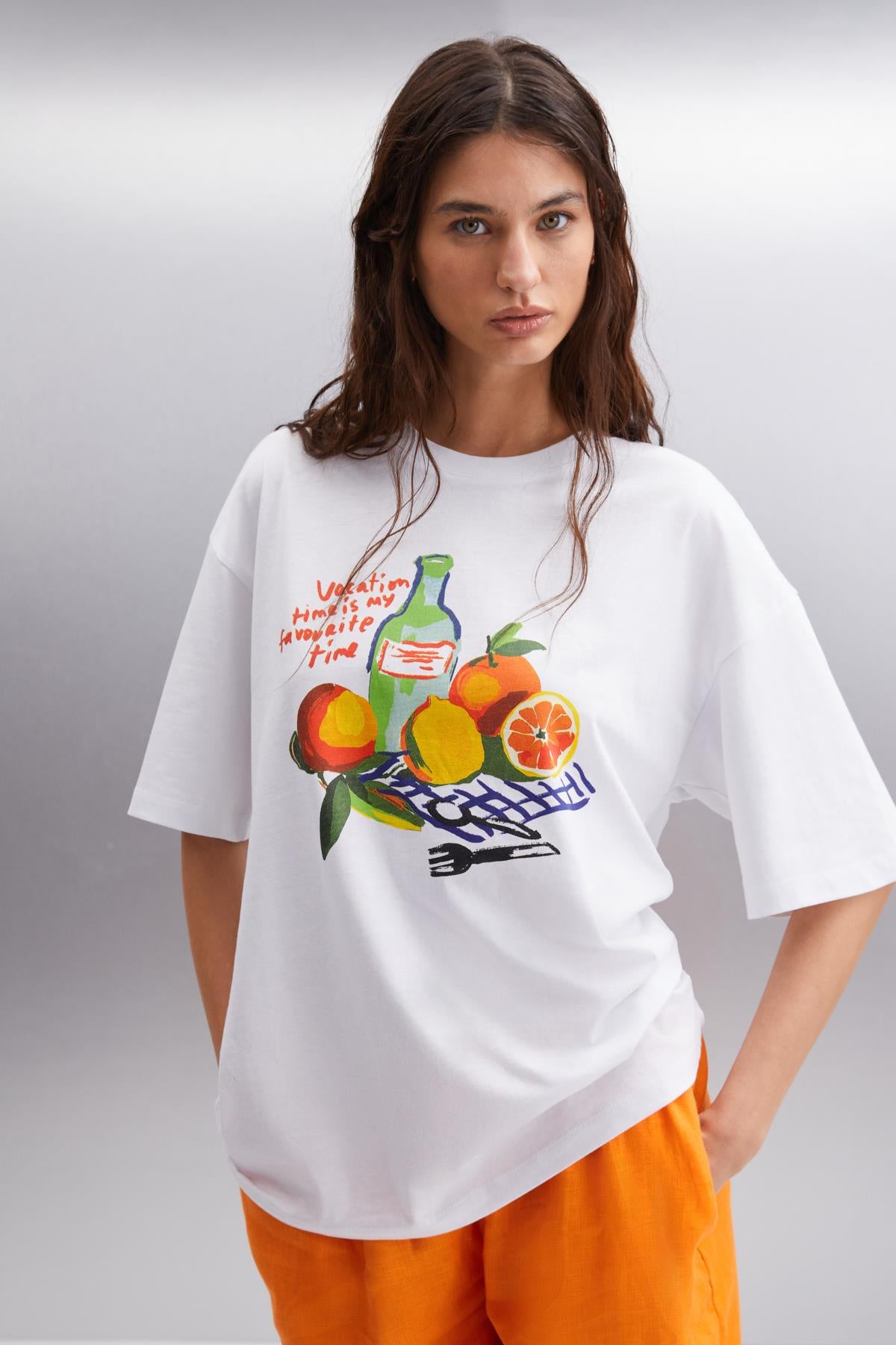 NITZA Damen Baumwoll-Oversize-T-Shirt