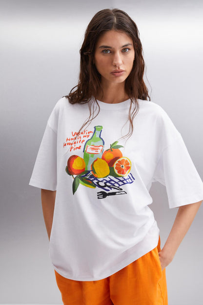 NITZA Damen Baumwoll-Oversize-T-Shirt