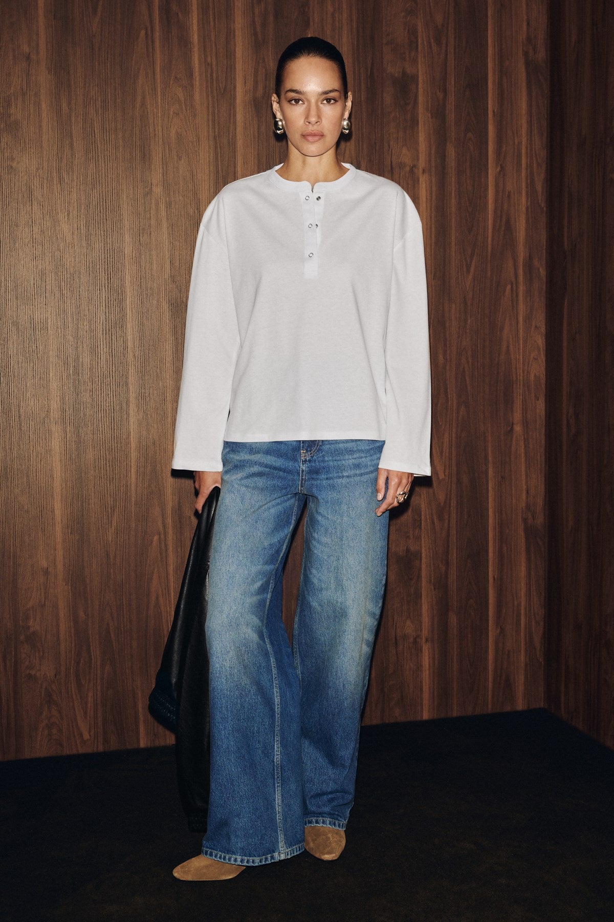 NIVEN Damen Langarmshirt Druckknopf