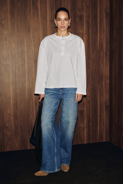 NIVEN Damen Langarmshirt Druckknopf