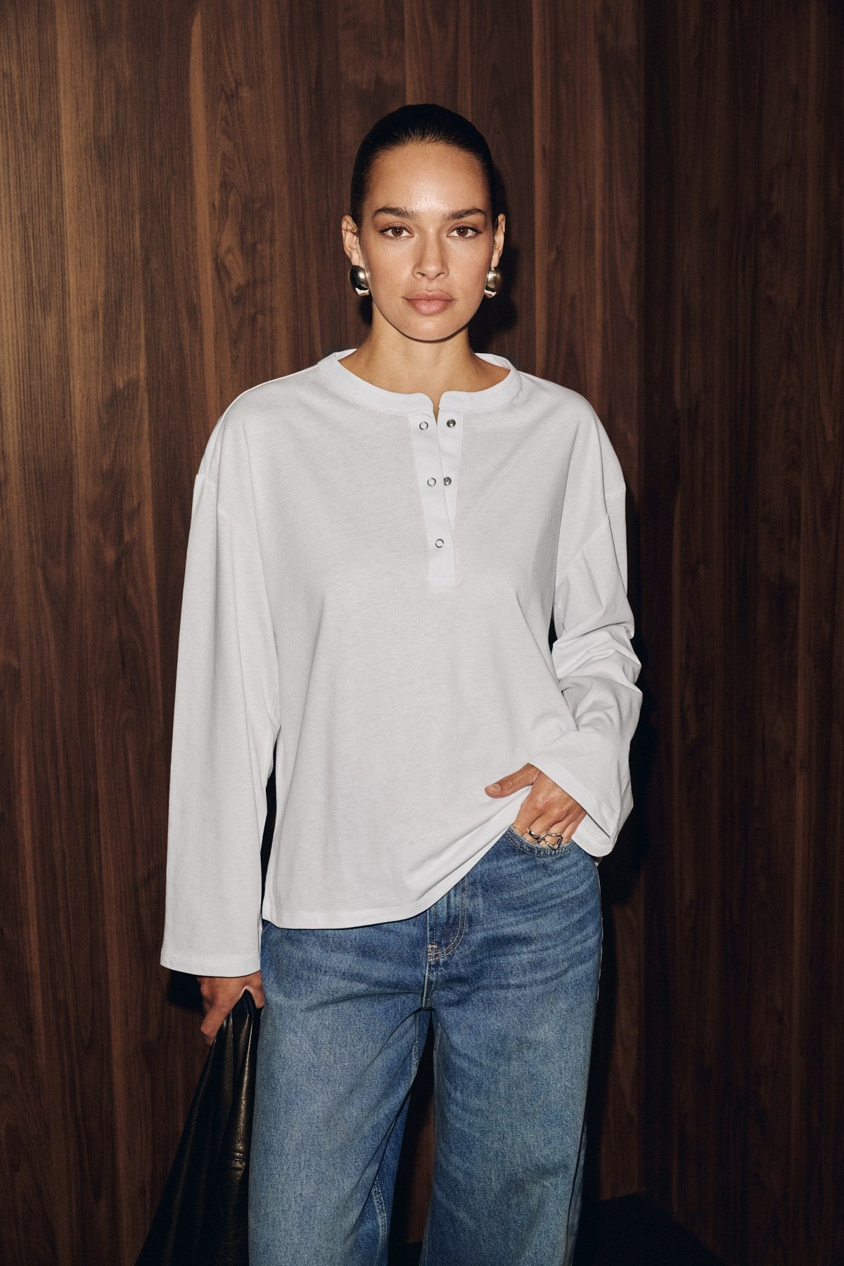 NIVEN Damen Langarmshirt Druckknopf